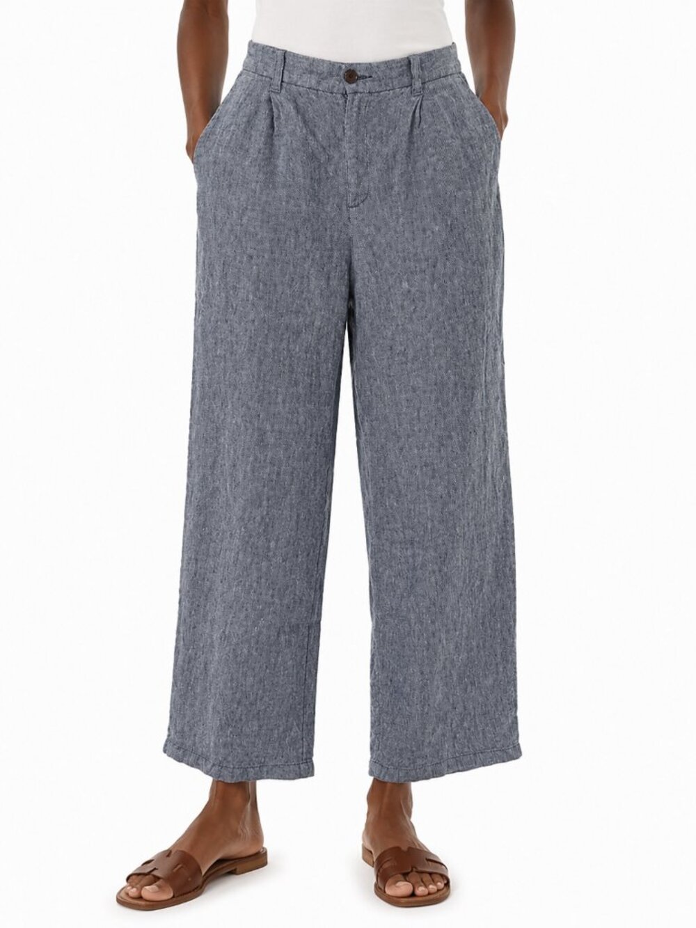 Lands' End Blue Linen Wide Leg Pants Size 6